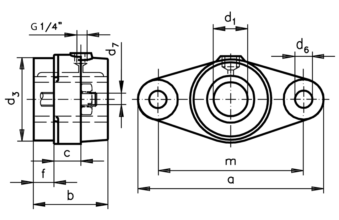 Flange bearing DIN 502 A with red brass bush bore 50mm D10 material grey cast iron