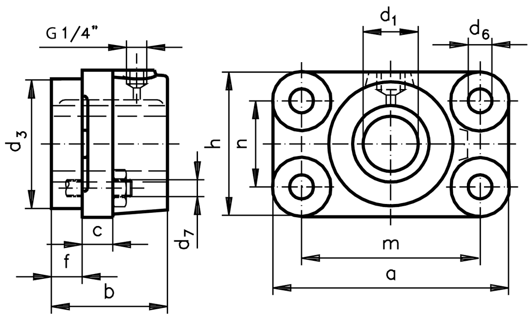 Flange bearing DIN 503 A with red brass bush bore 40mm D10 material grey cast iron