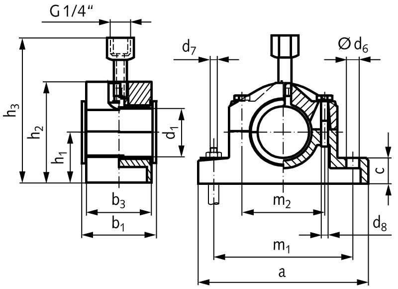 Cap bearing DIN 505 L with bearing shells of red brass bore 35mm D10