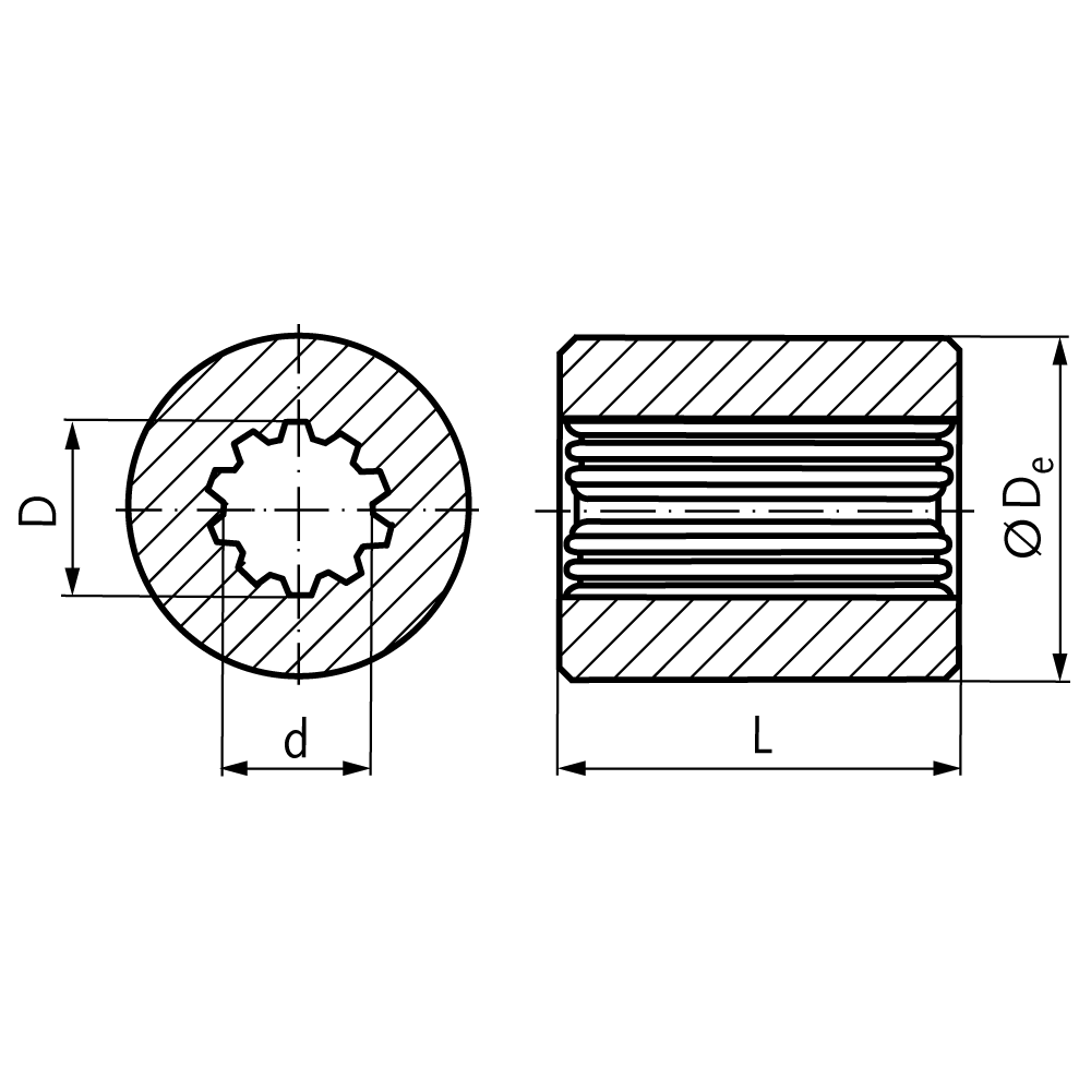 splined hub DIN 5480 25 x 1,25 x 18 length 40mm material 16MnCr5