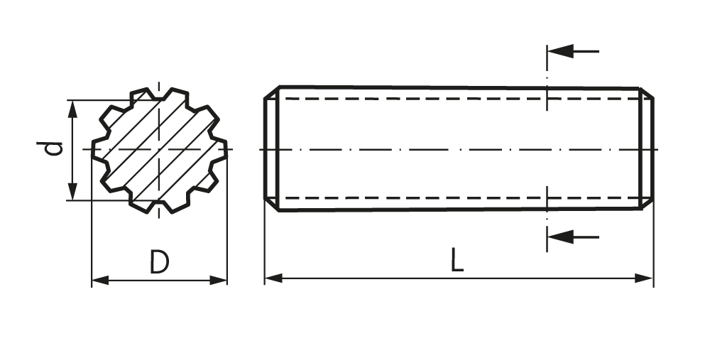 Toothed shaft DIN 5480 25 x 1,25 x 18 length 500mm material C45 milled
