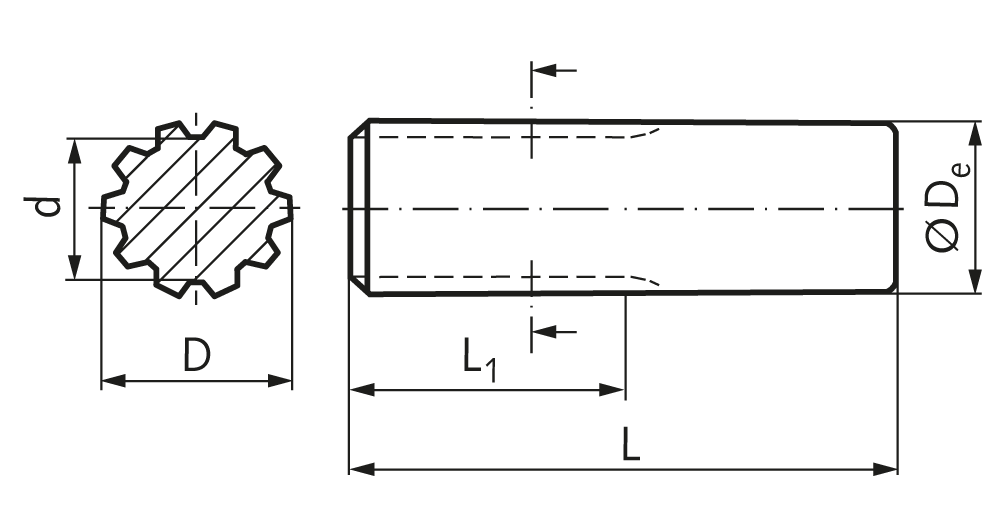 Toothed shaft DIN 5480 15 x 1,25 x 10 profile length 145mm total legth 500mm material C35 milled