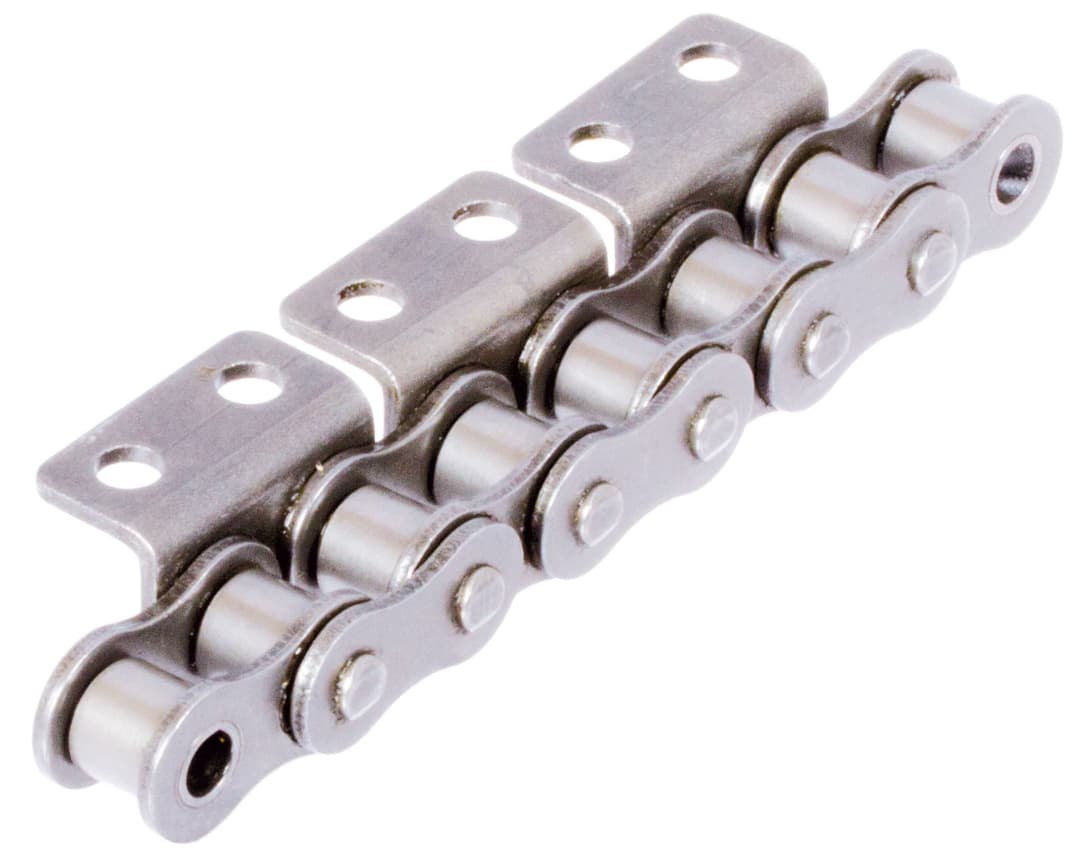 Roller chain with bent attachments 08 B-1-K2 2xp attachments wide version on one side stainless steel 1.4301