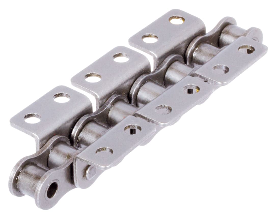 Roller chain with bent attachments 10 B-1-K2 2xp attachments wide version on both sides stainless steel 1.4301