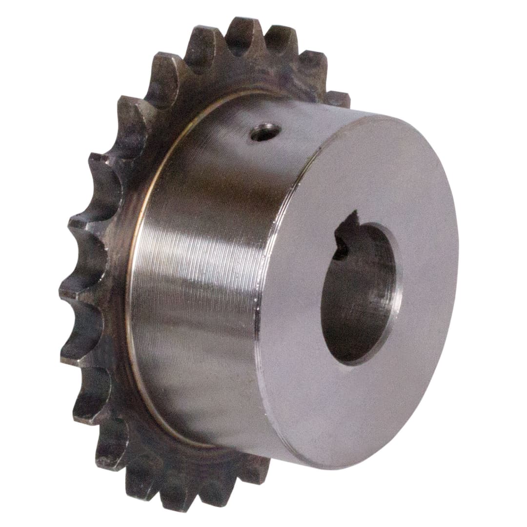 Sprocket KRF with hub 08 B-1 11 teeth material steel bore 12H7 keyway DIN 6885/1 2 set screw threads teeth induction hardened