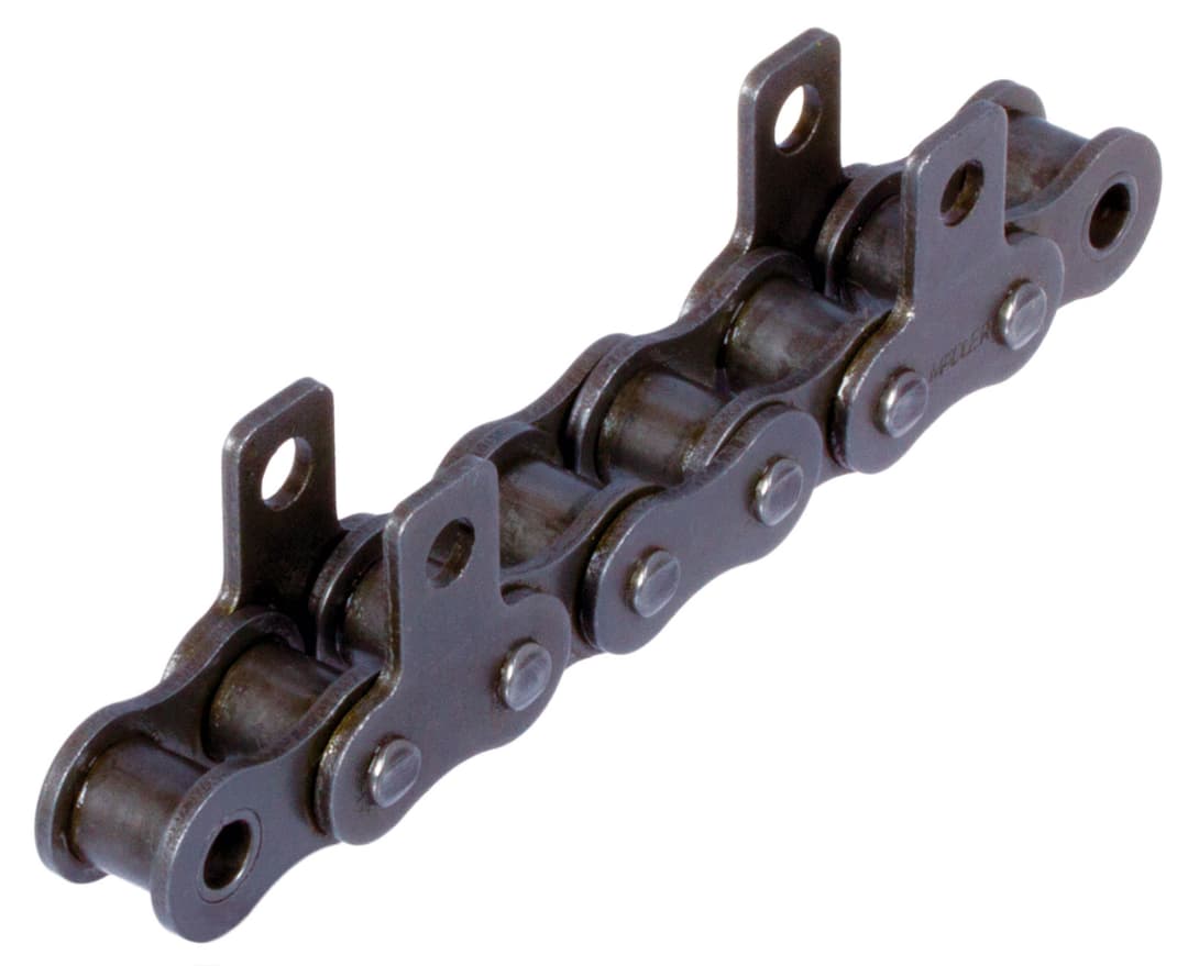 Roller chain with straight attachments 16 B-1-M1 4xp attachments slim version on both sides