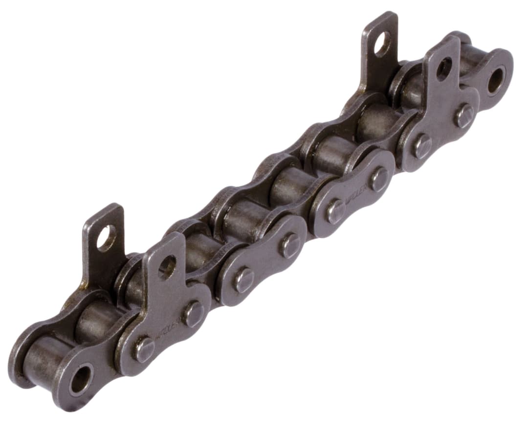 Roller chain with straight attachments 16 B-1-M1 6xp attachments slim version on both sides