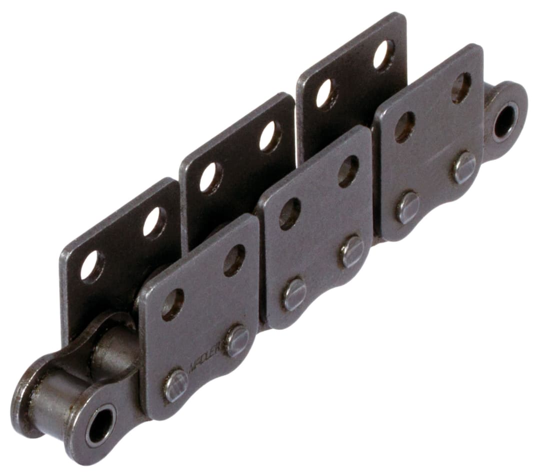Roller chain with straight attachments 08 B-1-M2 2xp attachments wide version on both sides