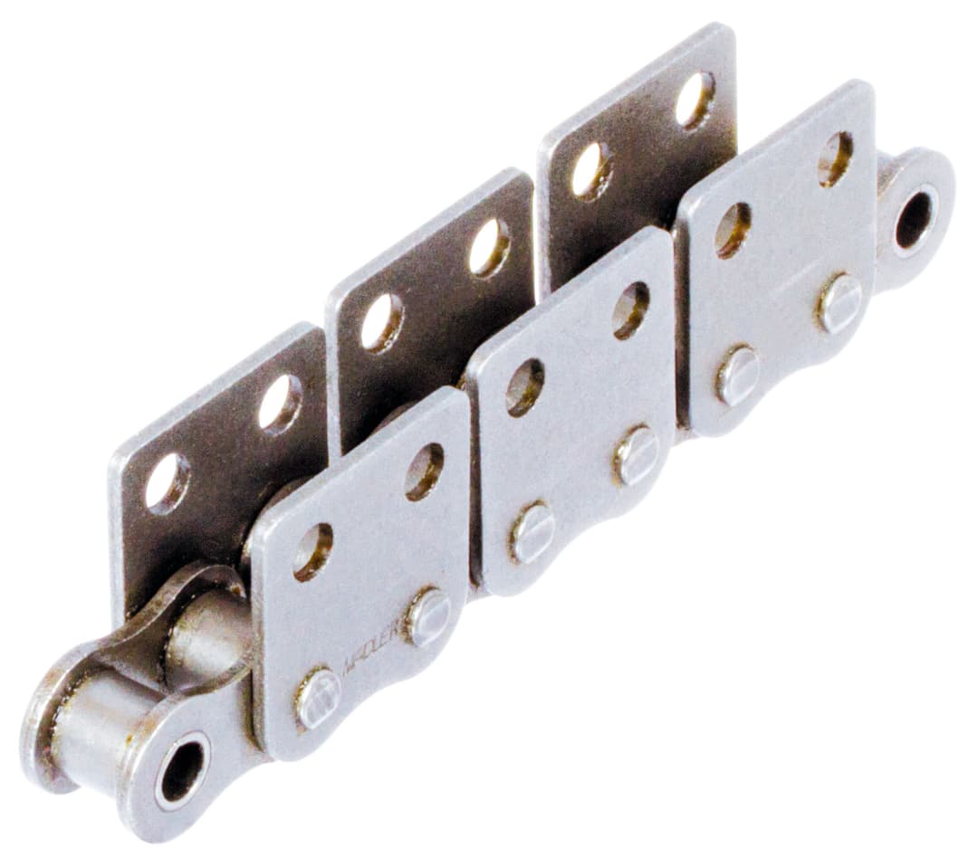 Roller chain with straight attachments 10 B-1-M2 2xp attachments wide version on both sides stainless steel 1.4301