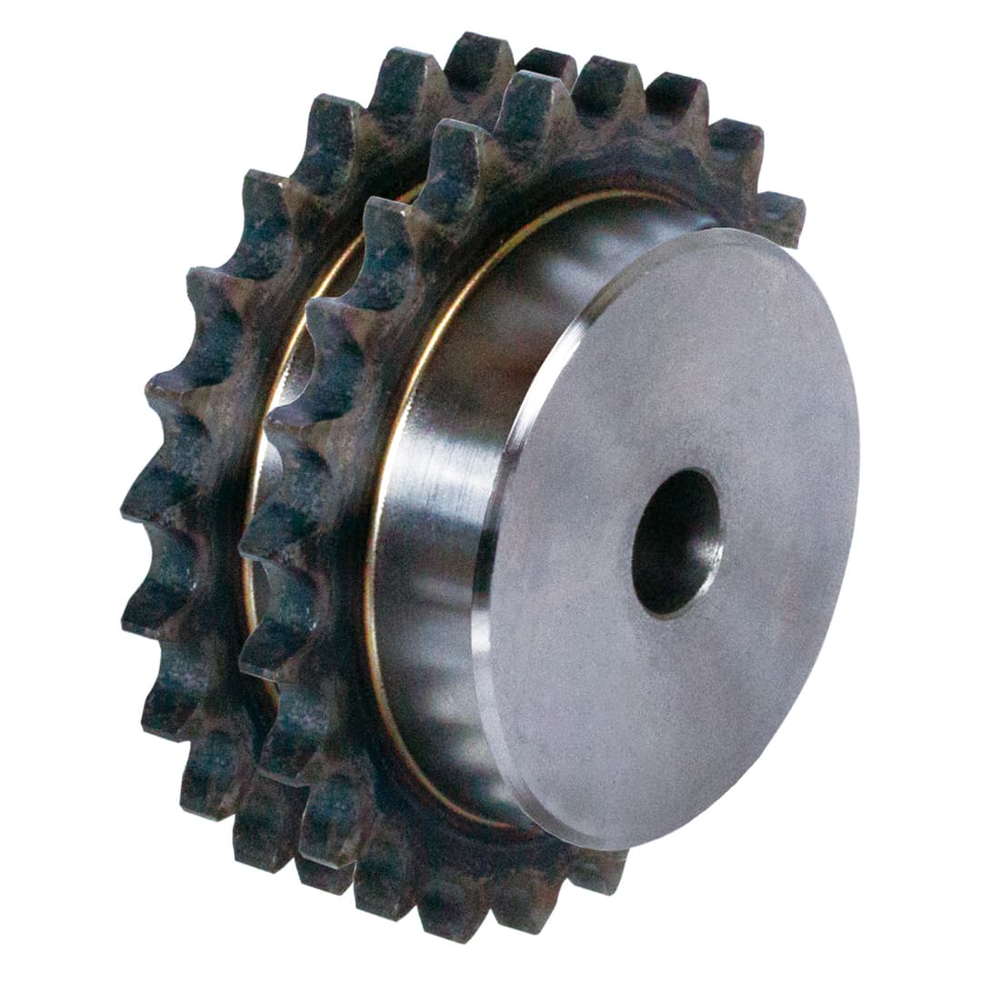 Double-strand sprocket ZRG with hub 10 B-2 5/8×3/8″ 12 teeth material steel teeth induction hardened