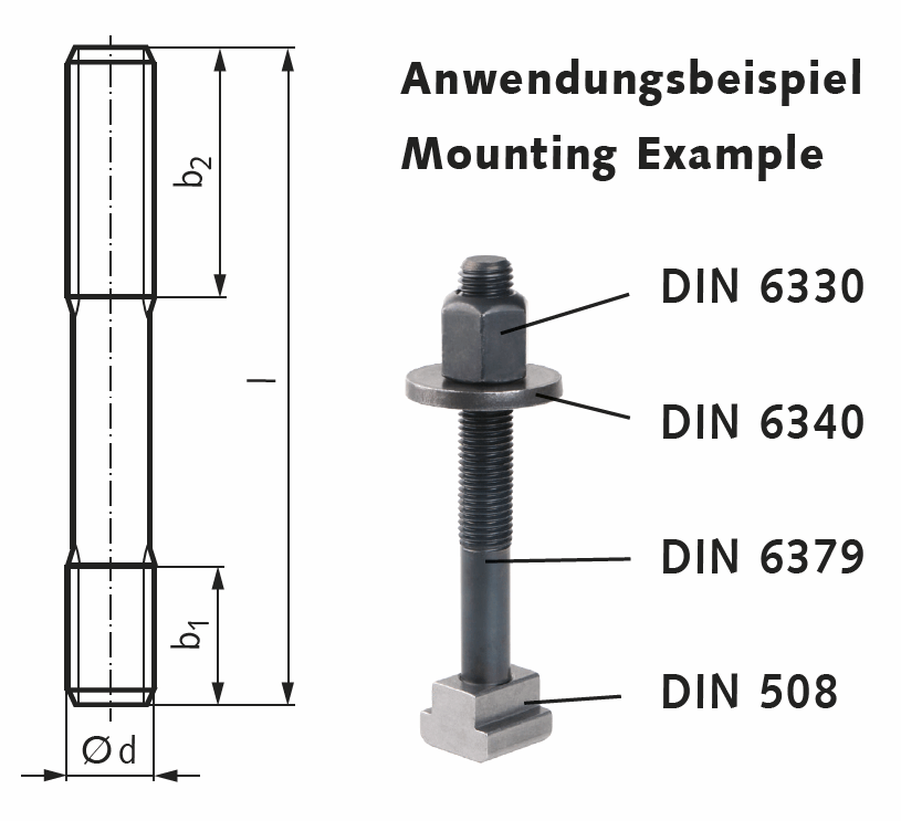 Stud screw DIN 6379 quality 10.9 M12 x 160mm
