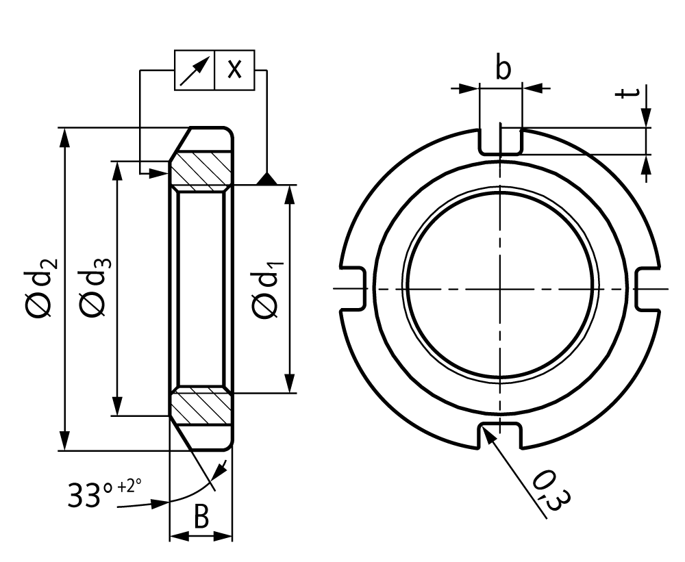 Locknut DIN 70852 M38x1,5 stainless steel 1.4301 (AISI 304)