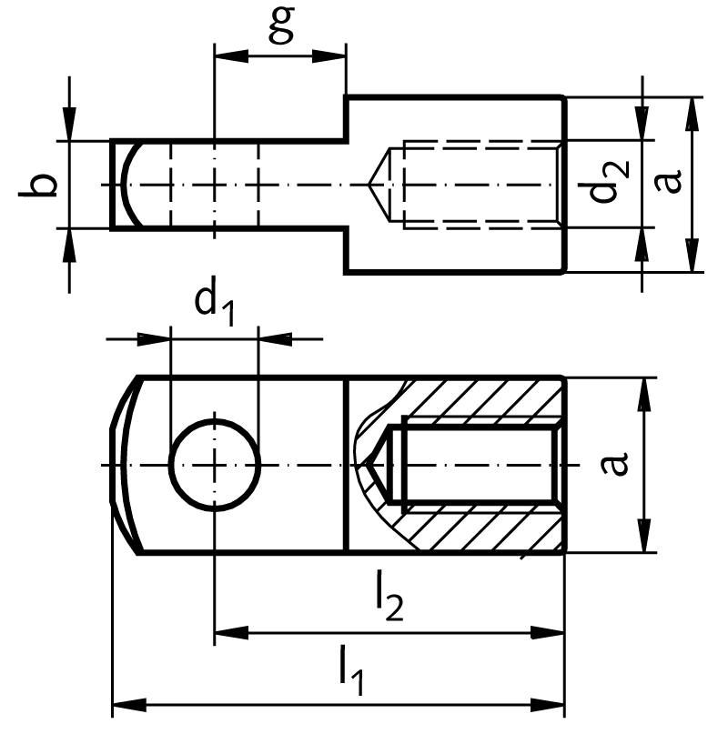 Mating piece for clevis joint DIN 71752 size 16 x 32 internal thread M16 steel zinc plated