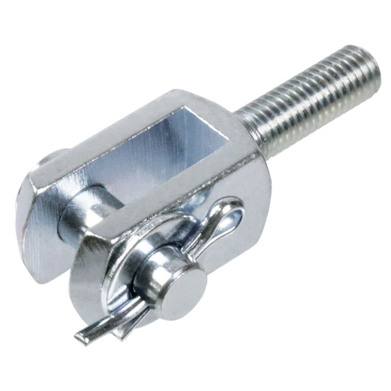 Clevis joint DIN 71752 with split pin size 6 x 12 e x ternal thread M6 right handed steel zinc-plated