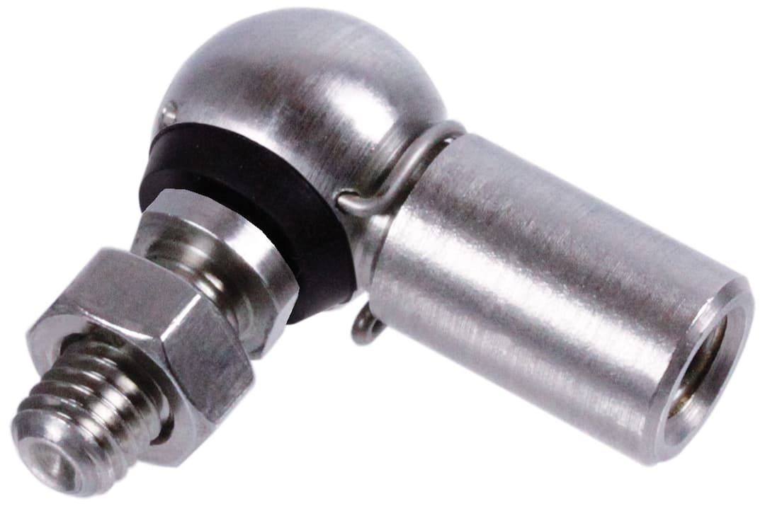 Angle joint DIN 71802 type CS with safety circlip size 19 thread M14x1.5 right with nut stainless steel 1.4301 with mounted sealing cap