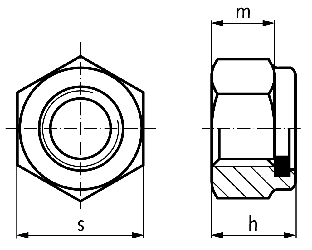 Hexagon nut DIN 982 (similar DIN EN ISO 7040) with polyamid insert M10 steel zinc plated property class 10