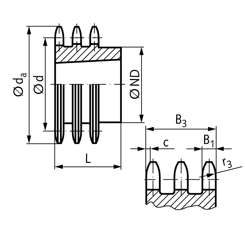Triple-strand sprocket DRT 08 B-3 1/2×5/16″ 25 teeth material steel for taper bush type 2012