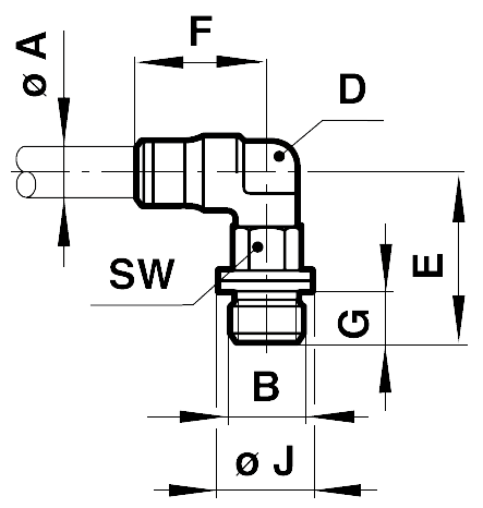 Swivel elbow screw-in connector 90° with o-ring tube outer diameter 4mm, thread G1/8A