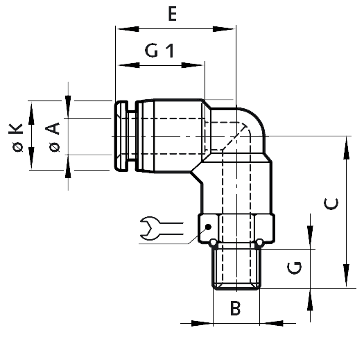 Swivel elbow adaptor tube outer diameter 8mm, thread G1/4