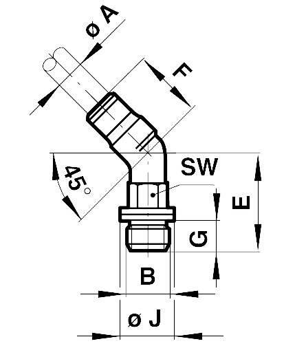 Swivel elbow screw-in connector 45° with o-ring tube outer diameter 6mm, thread G1/4A