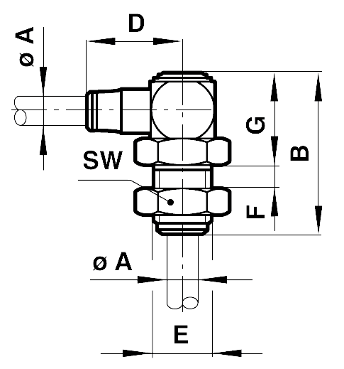 Swivel elbow bulkhead connector tube outer diameter 10mm