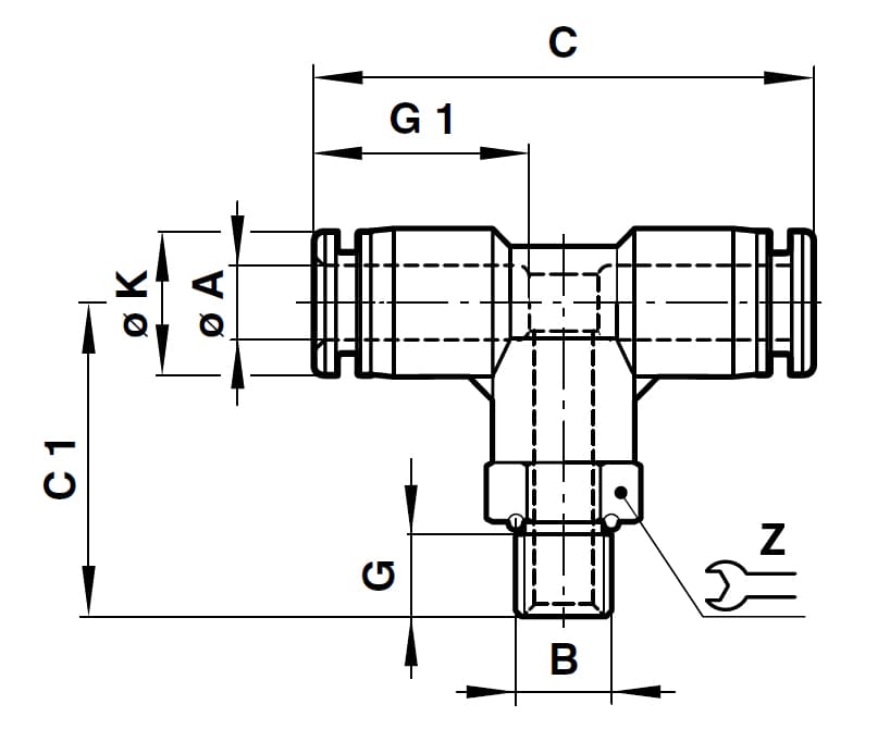 Swivel tee adaptor tube outer diameter 6mm, thread G1/8