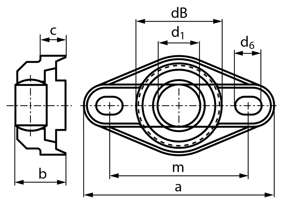 Flange block bearing igus igubal EFOM-16 2 mounting holes bore 16mm