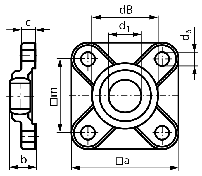 Flange block bearing igus igubal EFSM-10 4 mounting holes bore 10mm
