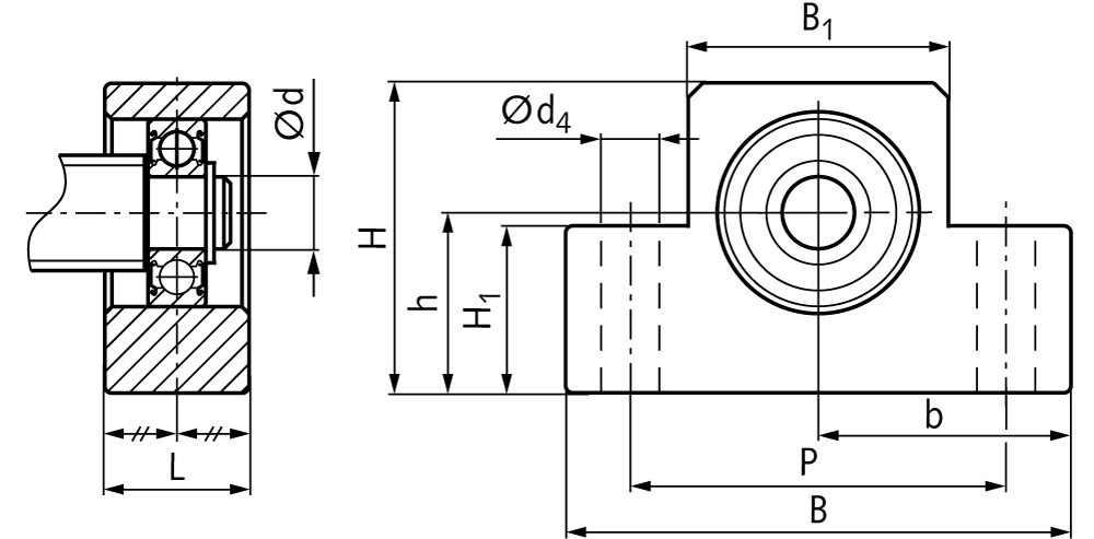 Pillow block bearing unit EF 06 bore 6mm material steel black oxide finished