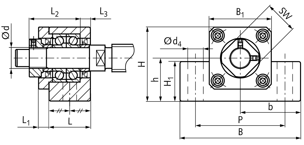 Pillow block bearing unit EK 10 bore 10mm material steel black oxide finished