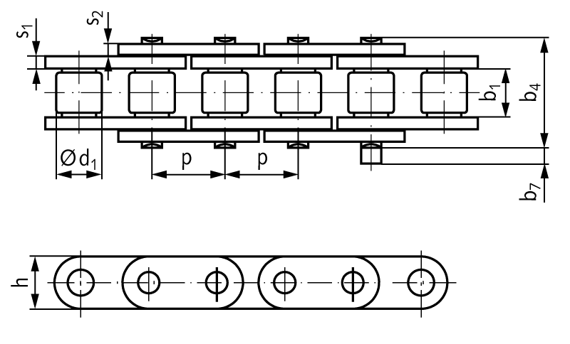 Roller chain DIN ISO 606 16 B-1-GL pitch 1″x17,02mm with straight plates