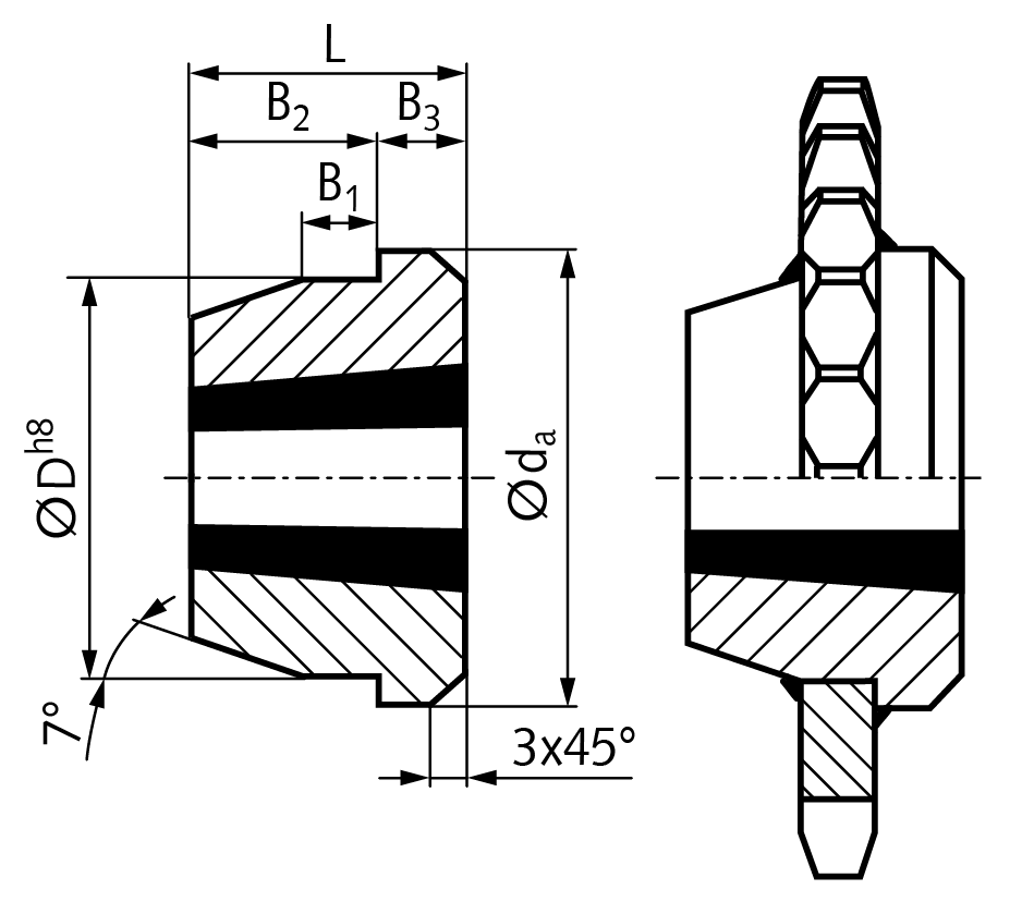 Welding hub for taper bush 3030 outside diameter 152mm material steel