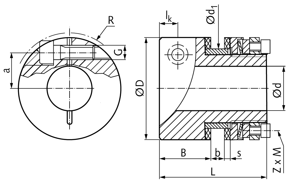 Sliding hub FA-K size 0 torque adjustable 2-10Nm outer diameter 45mm max. bore: 22mm with clamp hub