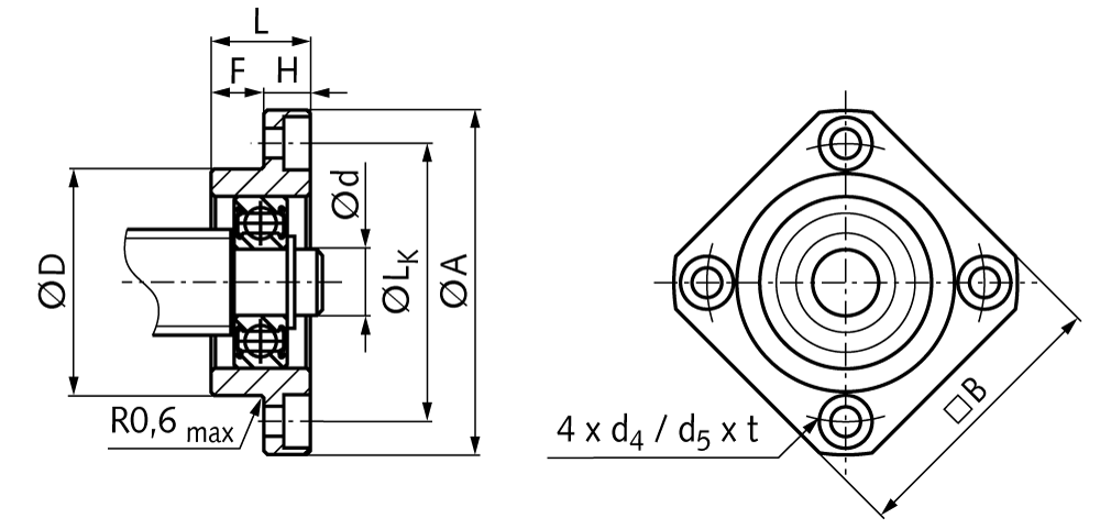 Flange bearing unit FF 12 bore 10mm material steel black oxide finished