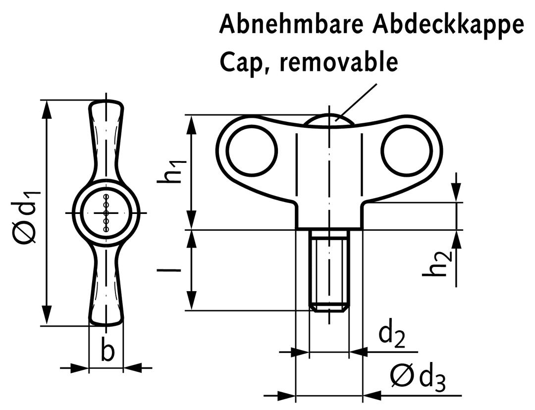 Wing screw made from thermoplast d1 = 70mm external thread M8 x 20mm