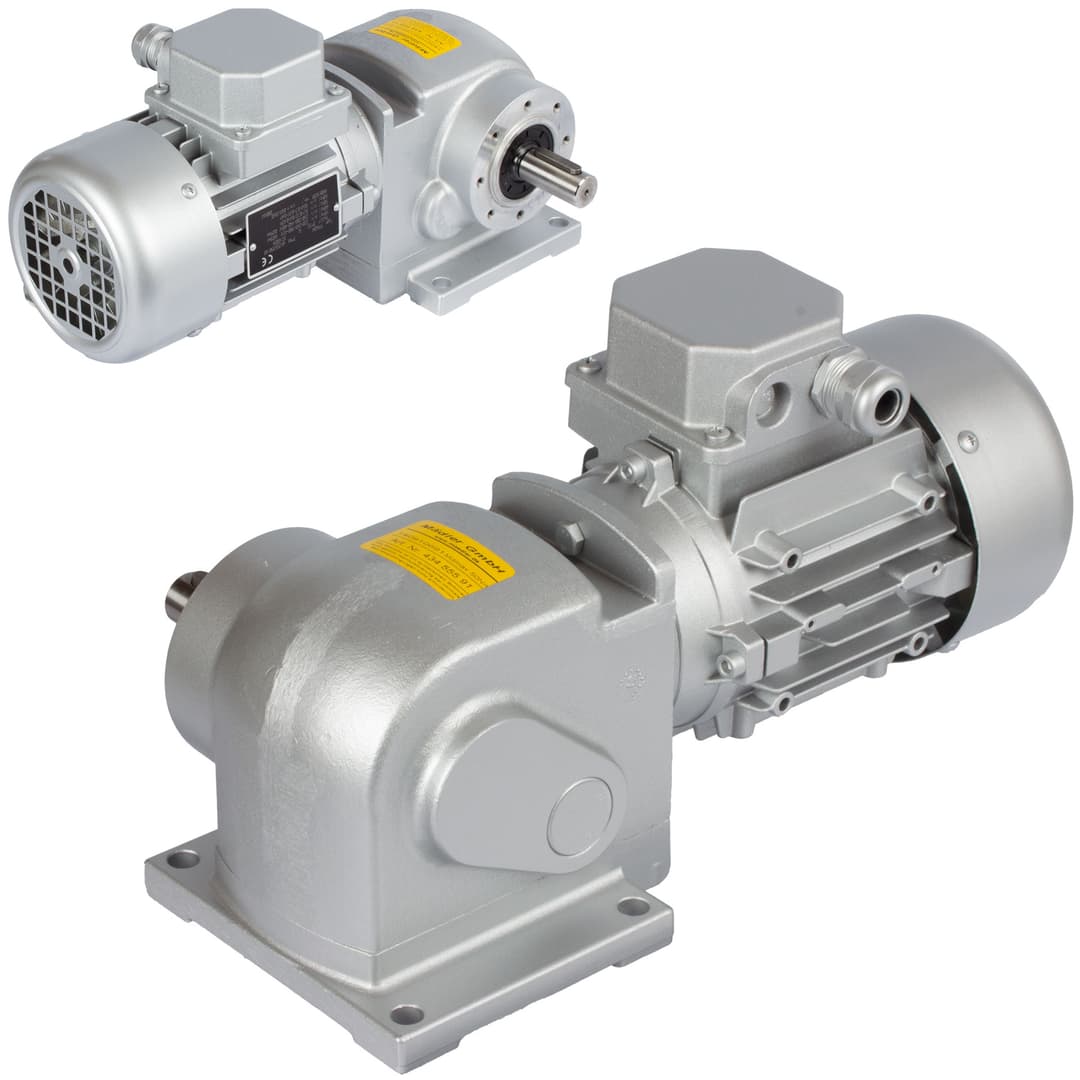 Helical worm geared motor SRS 120 Watt 230/400V 50Hz IE2 i=591:1 output speed approx. 4.7 rpm permitted Md2=50Nm (For operating instructions please visit the download area of our website www.maedler.de)