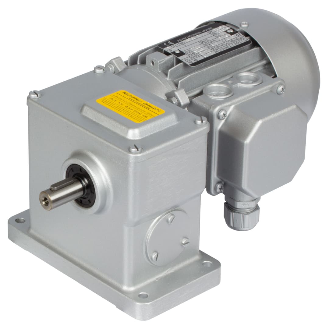 Worm geared motor RM 90 Watt 230/400V 50Hz IE1 i=500:1 output speed approx. 2.8 rpm permitted Md2=35Nm (For operating instructions please visit the download area of our website www.maedler.de)