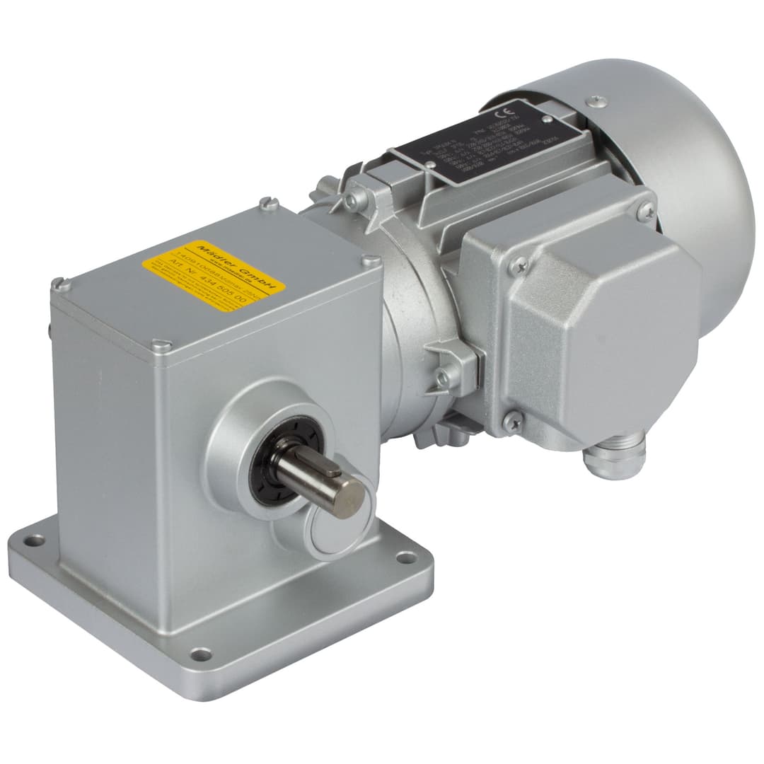 Helical worm geared motor SRM 90 Watt 230/400V 50Hz IE1 i=375:1 output speed approx. 3.7 rpm permitted Md2=25Nm (For operating instructions please visit the download area of our website www.maedler.de)
