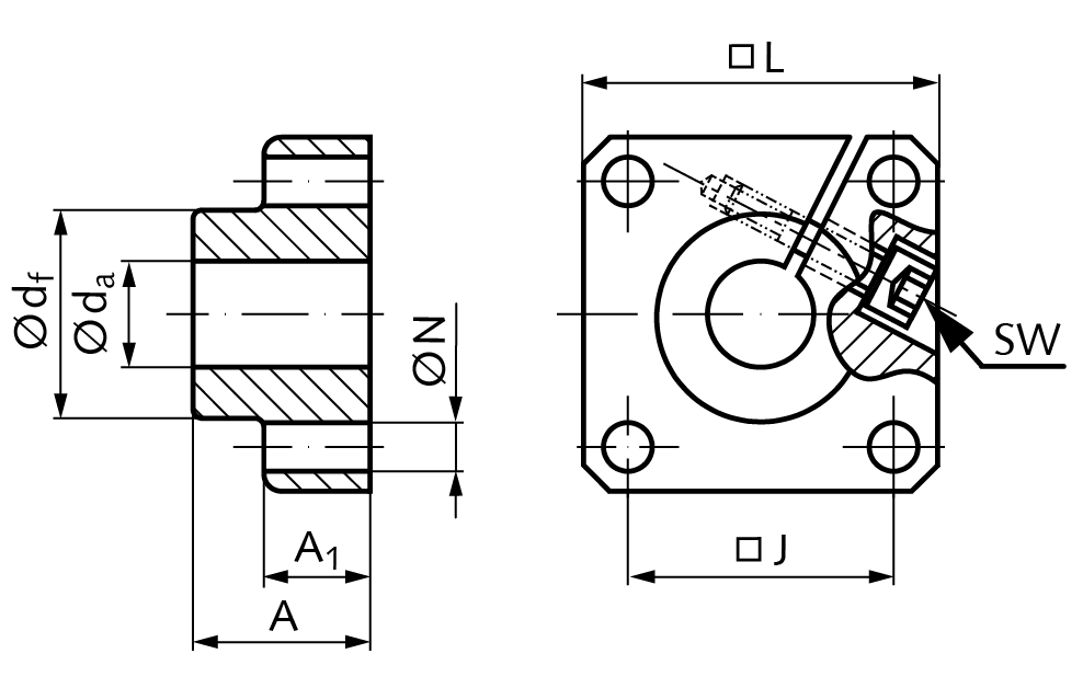 Flange shaft block GWF for shaft diameter 16m