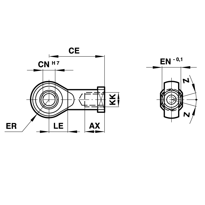 Rod end with ball joint for cylinder diameter 20mm thread M8