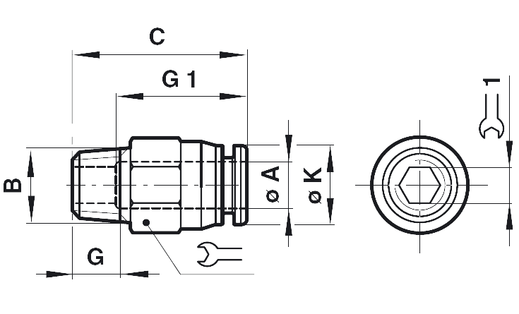 Straight adaptor tube outer diameter 6mm, thread R1/8