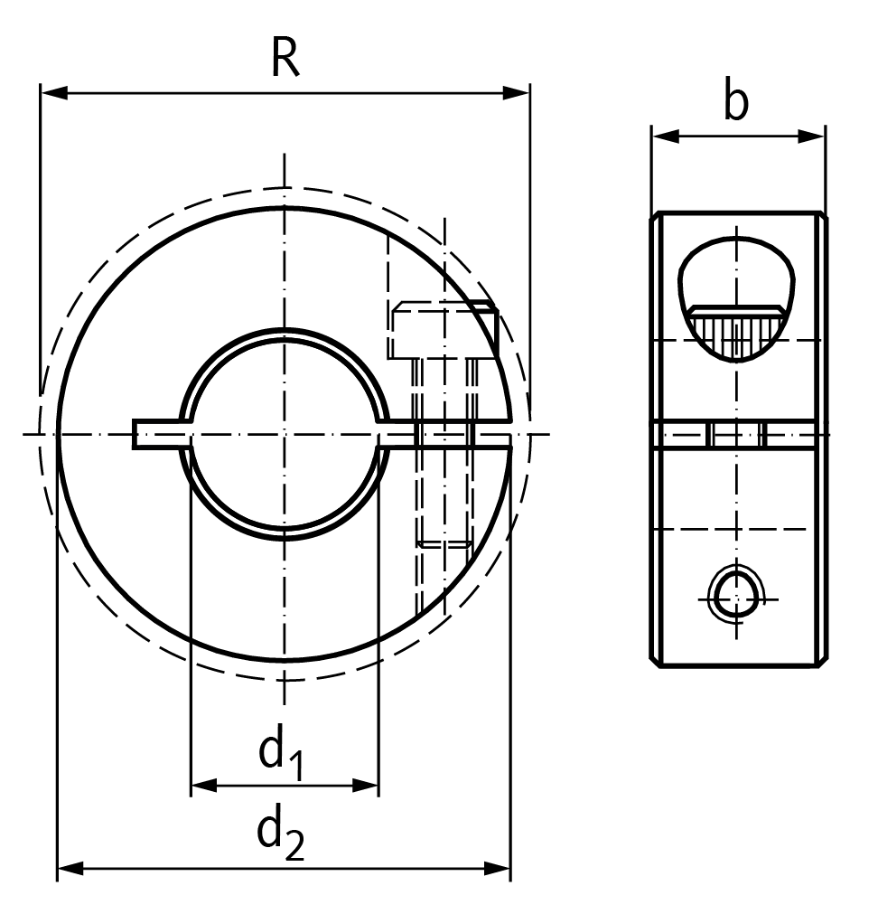 Clamp collar single-split aluminium anodized bore 25mm with screw DIN 912 A2-70