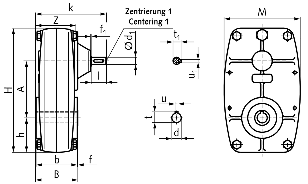 Shaft-mounted flat gearbox BOC1 size 1 version A i=13.42:1 (For operating instructions please visit the download area of our website www.maedler.de)