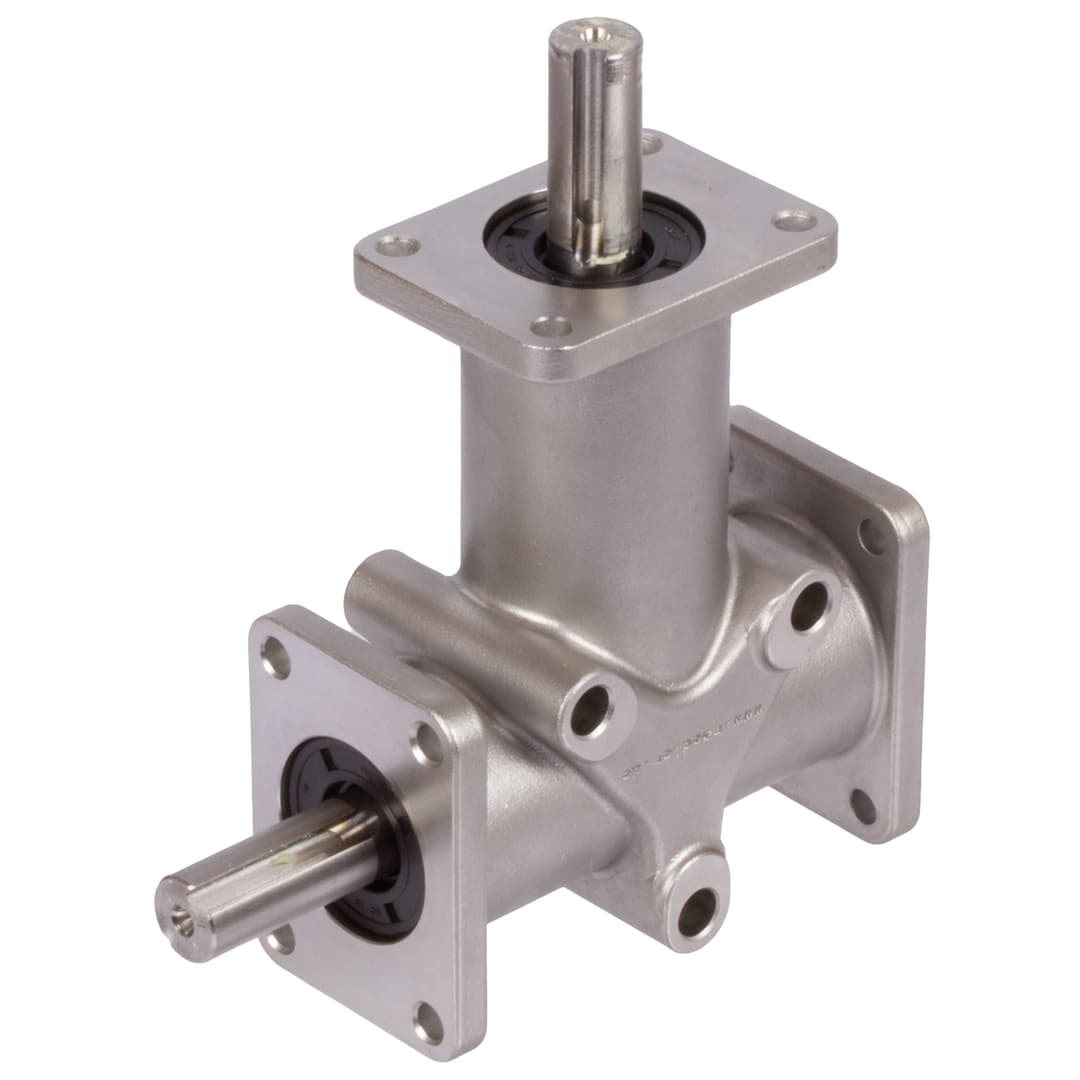 Bevel gearbox DZR size 4 version A i=2:1 housing and shafts stainless steel