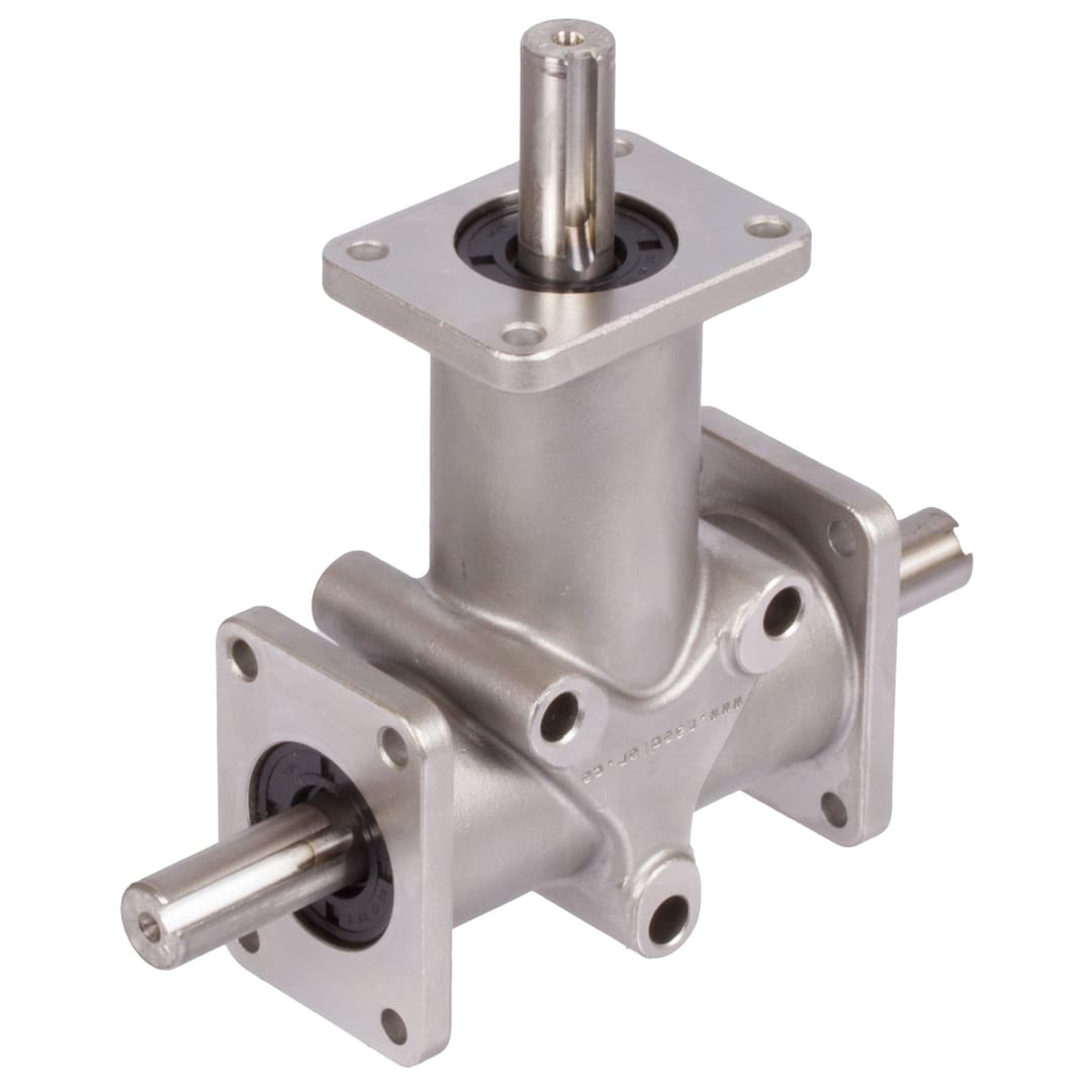 Bevel gearbox DZR size 1 version B i=2:1 housing and shafts stainless steel