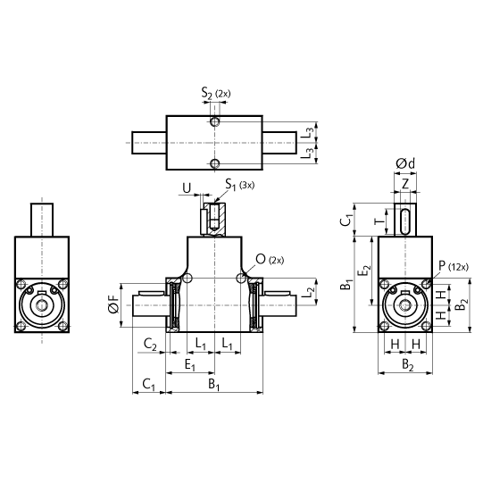Bevel gearbox KEK version B size 6 ratio 1:1 shaft diameter 10mm housing length 56mm