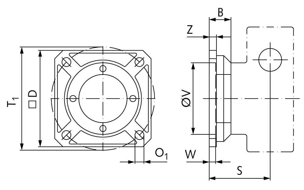 Square shaped output flange for worm gear motor HMD/II gearbox size 050