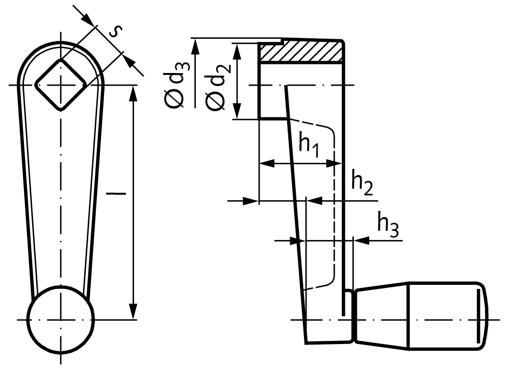 Cranked handle 471 aluminium with revolving cylindrical plastic handle length 80mm
