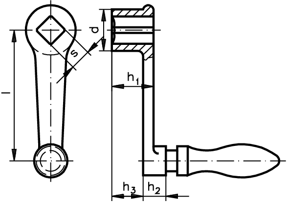 Cranked handle DIN 469 Tg with revolving ball handle length 250mm type 1