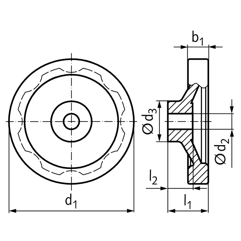 Solid-Disk handwheel 323 version B/A without handle diameter 80mm